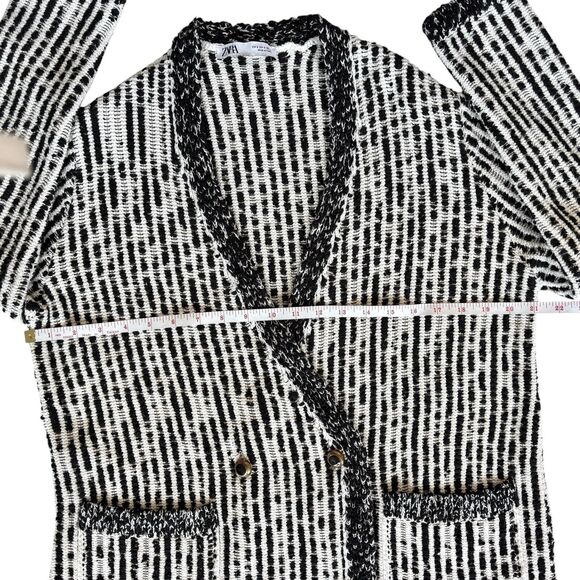 ZARA Structured Double breasted Knit Black, White Cardigan Jacket Oversized Sz S - Picture 12 of 16